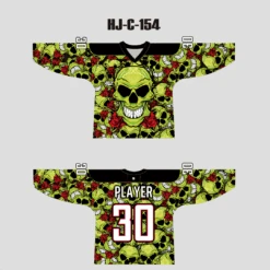 HJC154 Green Skull And Rose Sublimated Custom Hockey Jerseys -YoungSpeeds Shop 154 1