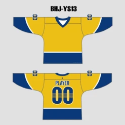 YS13 Gold Blue Sublimated Custom Ice Roller Hockey Jerseys -YoungSpeeds Shop BHJ YS13