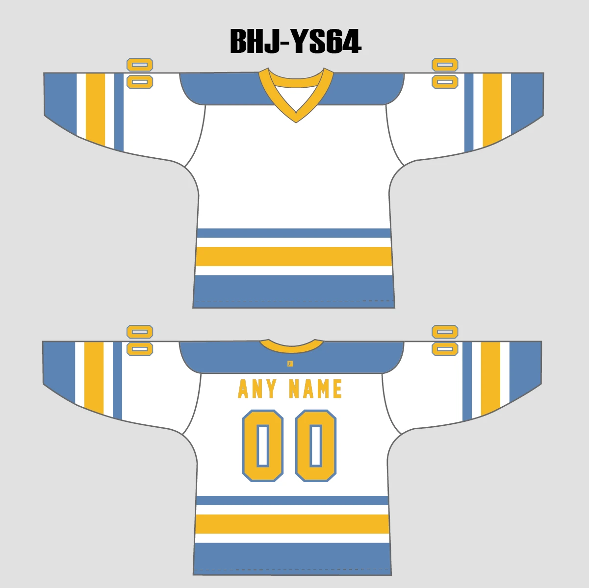 YS64 White/Blue/Gold Custom Ice Roller Hockey Jerseys Design 3 YS64 White/Blue/Gold Custom Ice Roller Hockey Jerseys Design - Image 3