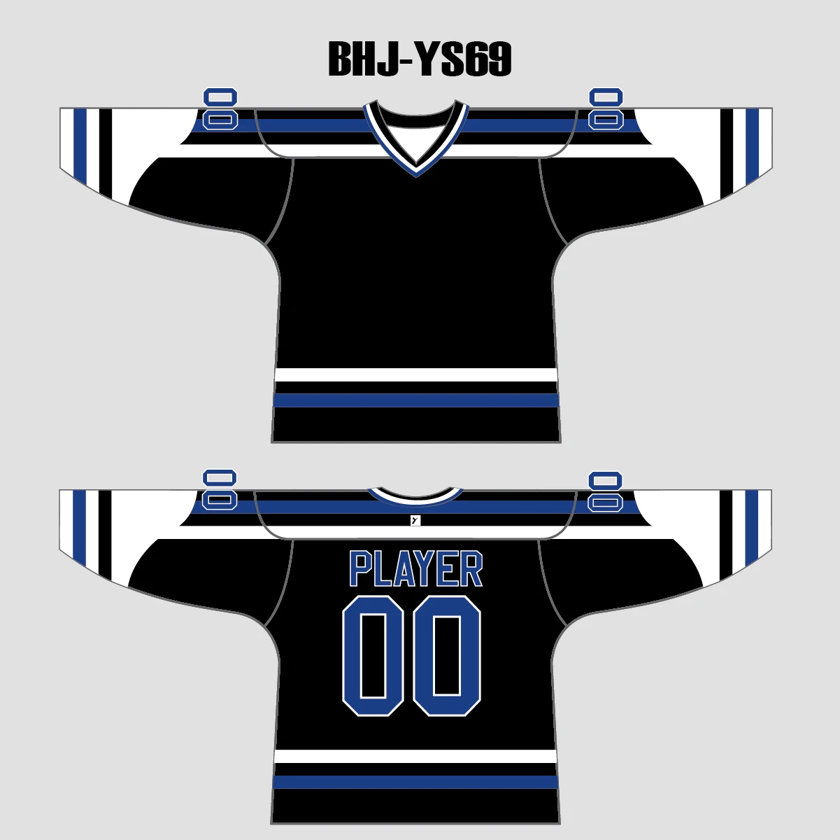 YS69 Black/White/Blue Custom Ice Roller Hockey Jerseys Design 3 YS69 Black/White/Blue Custom Ice Roller Hockey Jerseys Design - Image 3