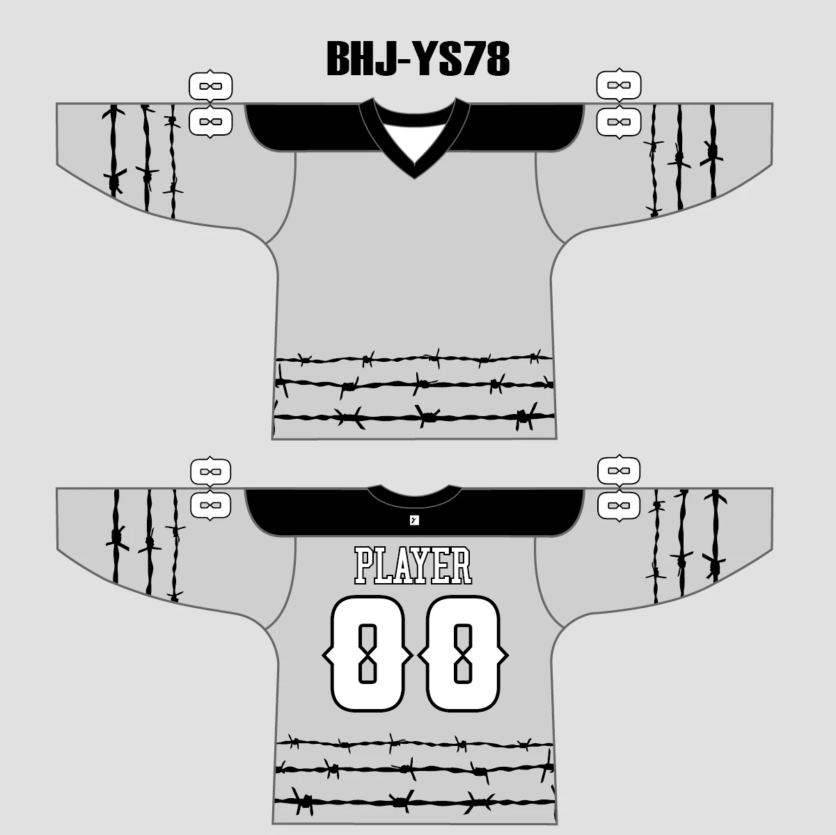 YS78 Grey/Black Sublimated Custom Blank Ice Roller Hockey Jerseys 3 YS78 Grey/Black Sublimated Custom Blank Ice Roller Hockey Jerseys - Image 3