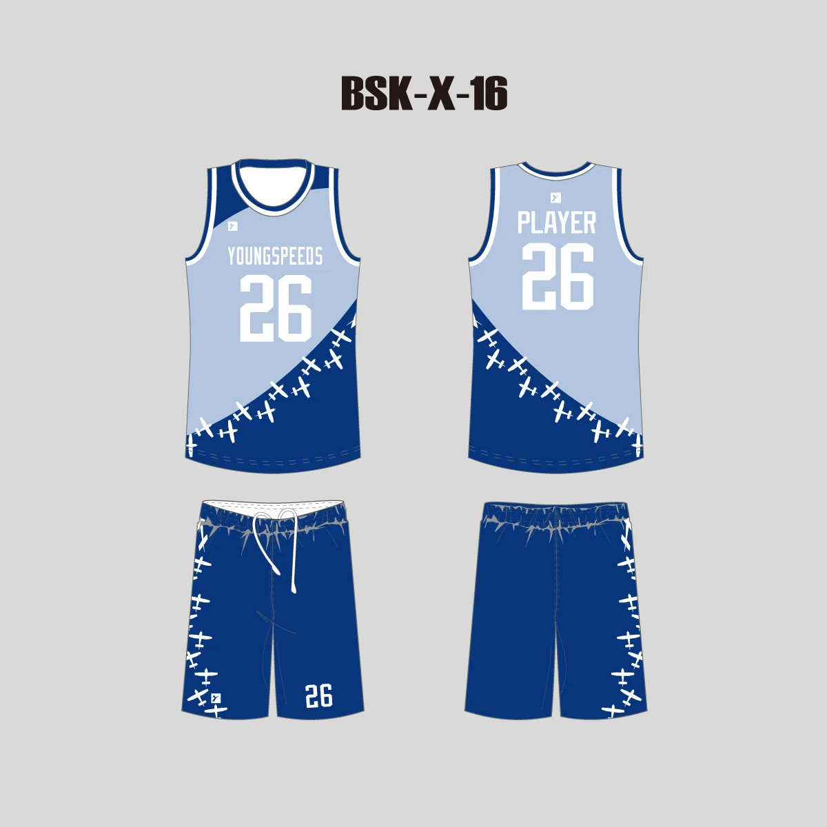 BSKX16 Plain Blue Custom Youth Basketball Uniforms 3 BSKX16 Plain Blue Custom Youth Basketball Uniforms - Image 3