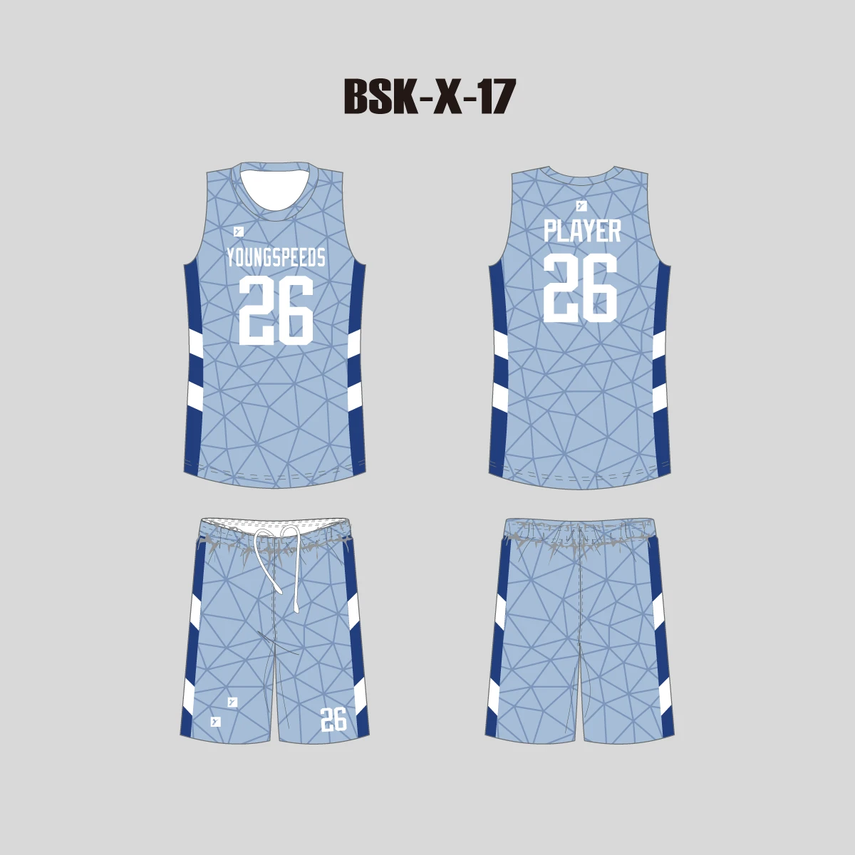 BSKX17 Blue Geometric Pattern Custom Sublimation Basketball Jerseys And Shorts 3 BSKX17 Blue Geometric Pattern Custom Sublimation Basketball Jerseys And Shorts - Image 3