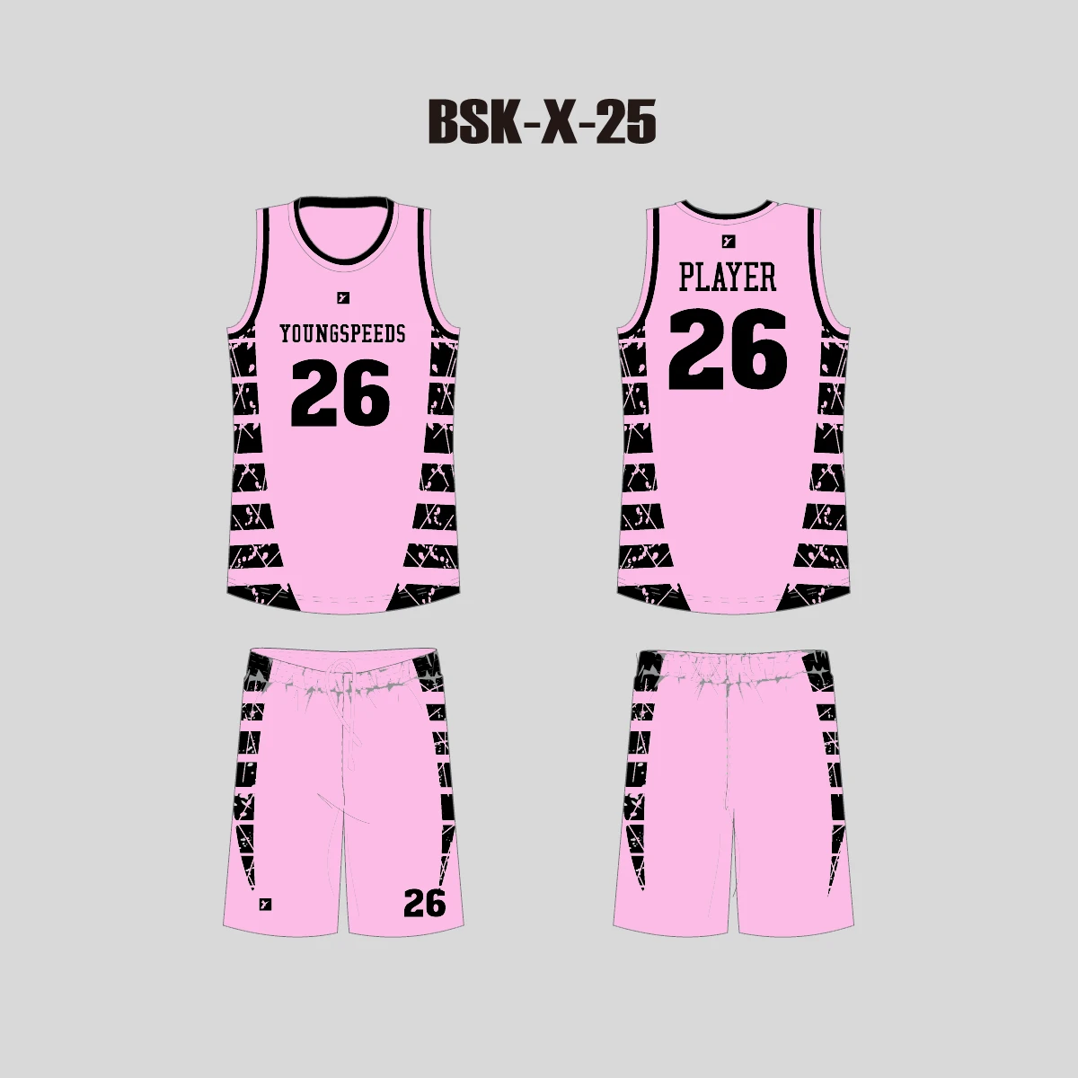 BSKX25 Pink Black Sublimated Custom Team Basketball Jerseys Shorts 3 BSKX25 Pink Black Sublimated Custom Team Basketball Jerseys Shorts - Image 3