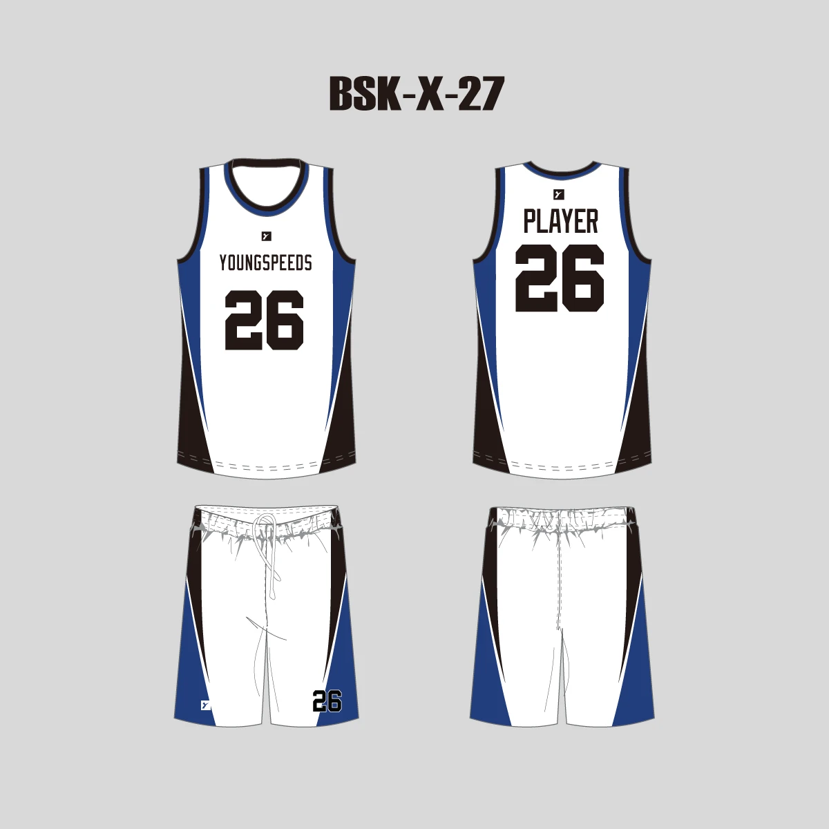 BSKX27 White Blue Black Custom Basketball Uniform Packages 3 BSKX27 White Blue Black Custom Basketball Uniform Packages - Image 3