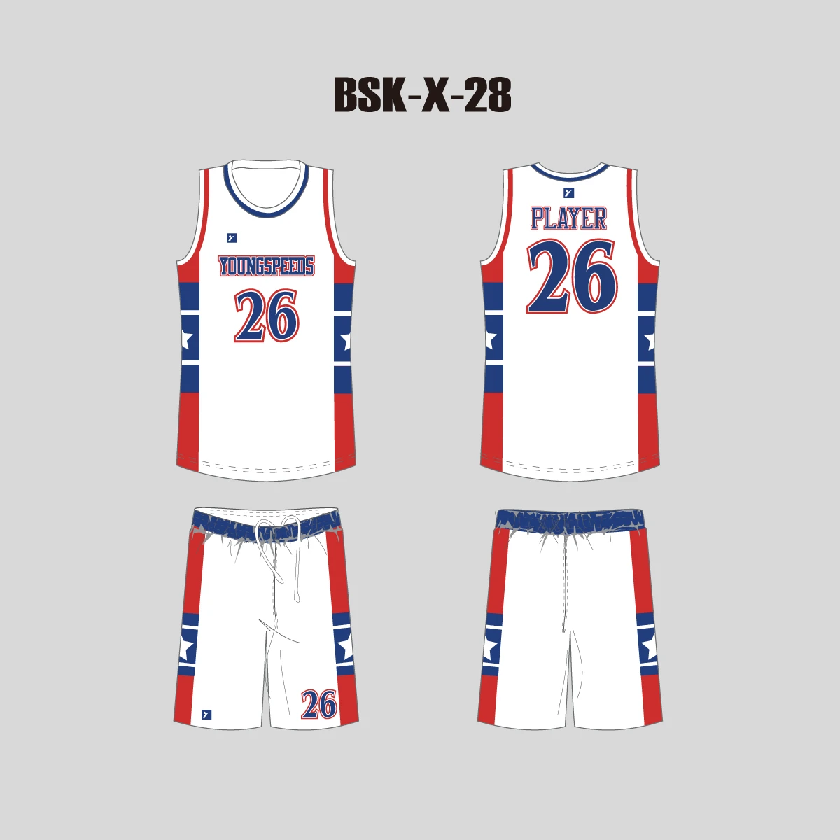 BSKX28 White Red Blue Custom Sublimated Basketball Uniform Packages 3 BSKX28 White Red Blue Custom Sublimated Basketball Uniform Packages - Image 3