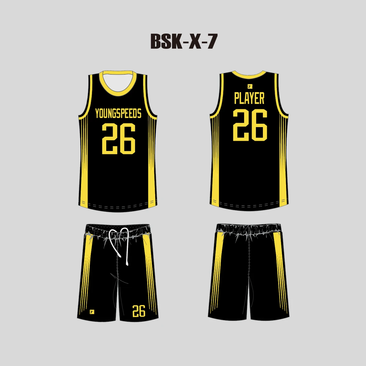 BSKX7 Yellow Sublimated Plain Custom Kids Basketball Uniforms 3 BSKX7 Yellow Sublimated Plain Custom Kids Basketball Uniforms - Image 3