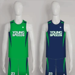 BSKZ7 Green And Navy Custom Reversible Basketball Uniforms