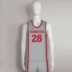 BSKX18 Gray Stripe Red Sublimated Custom Basketball Uniforms
