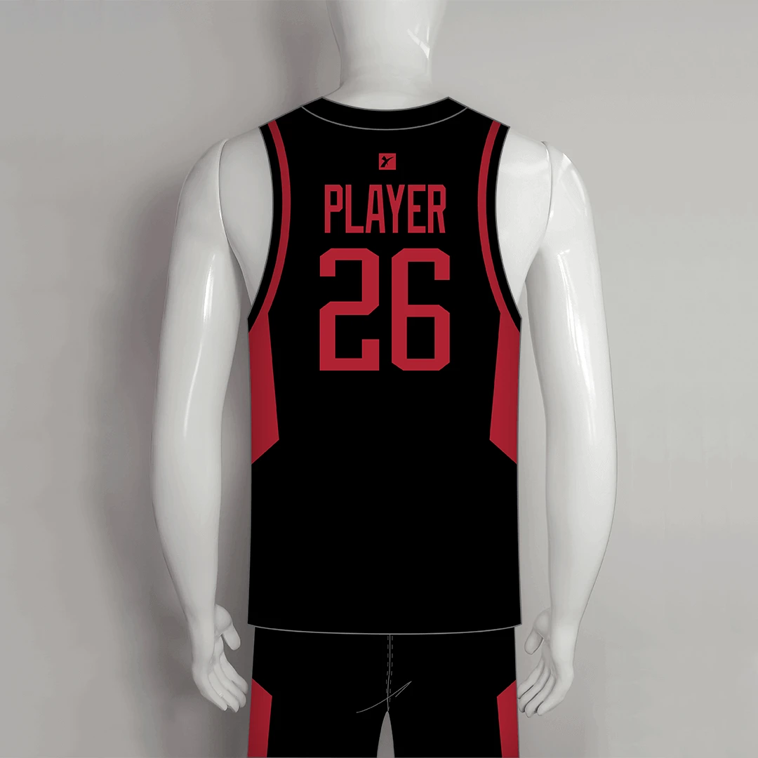 BSKX23 Black Red Custom Sublimated Basketball Uniforms 2 BSKX23 Black Red Custom Sublimated Basketball Uniforms - Image 2