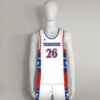 BSKX28 White Red Blue Custom Sublimated Basketball Uniform Packages