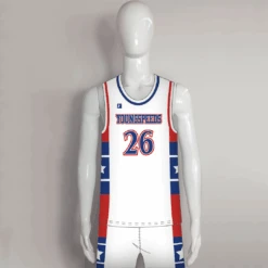 BSKX28 White Red Blue Custom Sublimated Basketball Uniform Packages