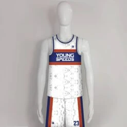BSKZ1 Marble White Blue Orange Custom Basketball Jerseys And Shorts