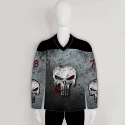 HJC153 Destroyed Punisher Skull Sublimated Custom Hockey Jerseys