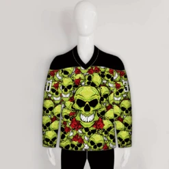 HJC154 Green Skull And Rose Sublimated Custom Hockey Jerseys