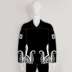 HJC168 Black And White Kraken Sublimated Custom Made Hockey Jerseys