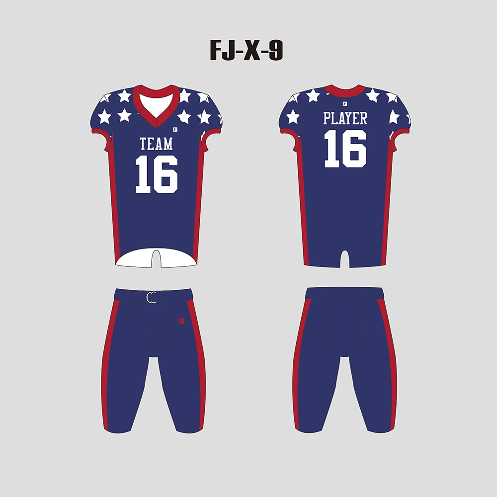 X9 Blue Red And White Stars Custom Football Uniforms For Youth And Adults 1 X9 Blue Red And White Stars Custom Football Uniforms For Youth And Adults
