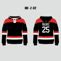 Black Red Sublimated Custom Hockey Hooded Sweatshirts