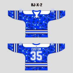 HJX2 Geometric Shapes Pattern Royal Blue Custom Hockey Jerseys With Laces -YoungSpeeds Shop HJ X 2