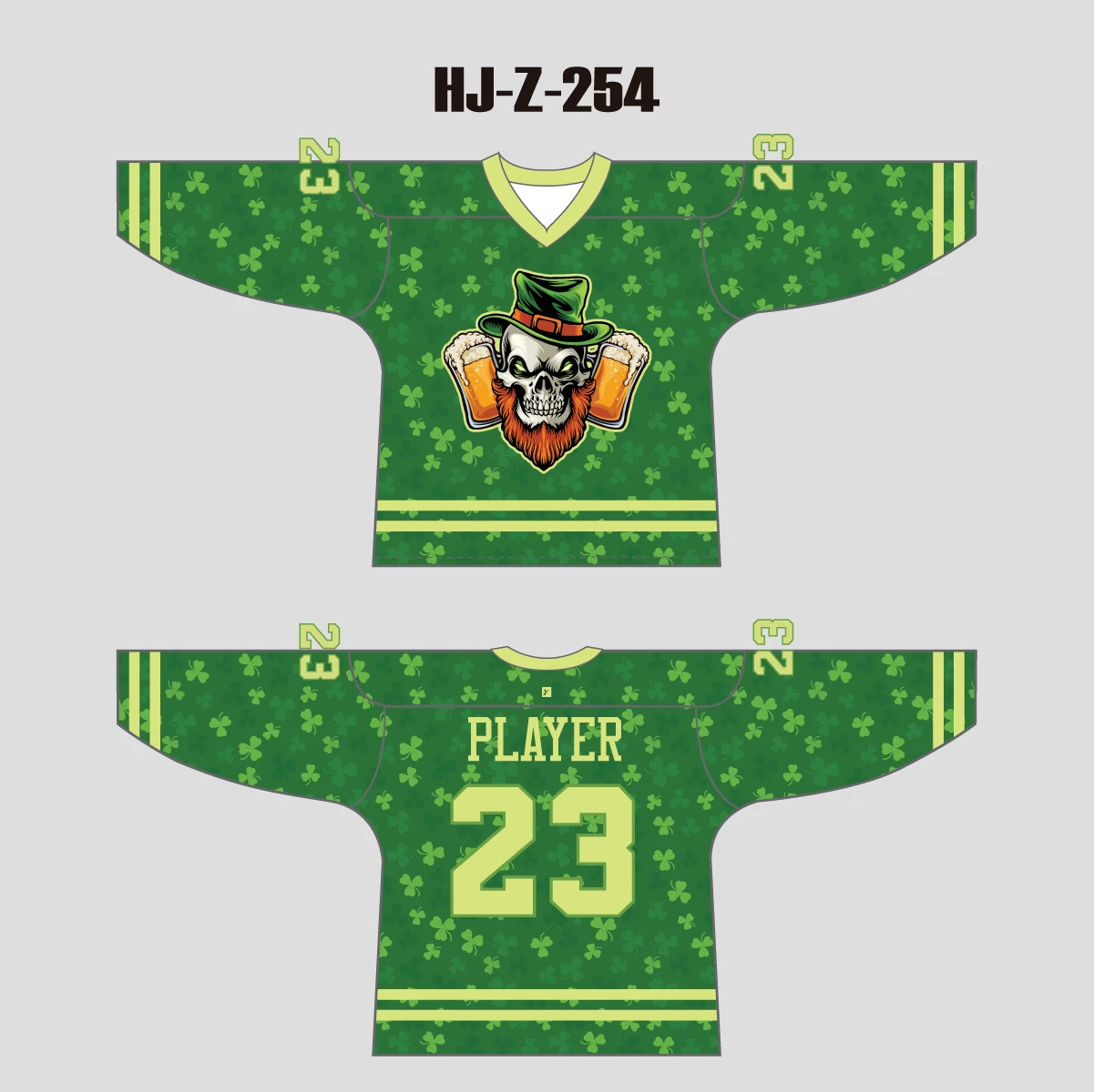 HJZ254 Skull Beer Clover Sublimated Custom Made Hockey Jerseys 3 HJZ254 Skull Beer Clover Sublimated Custom Made Hockey Jerseys - Image 3