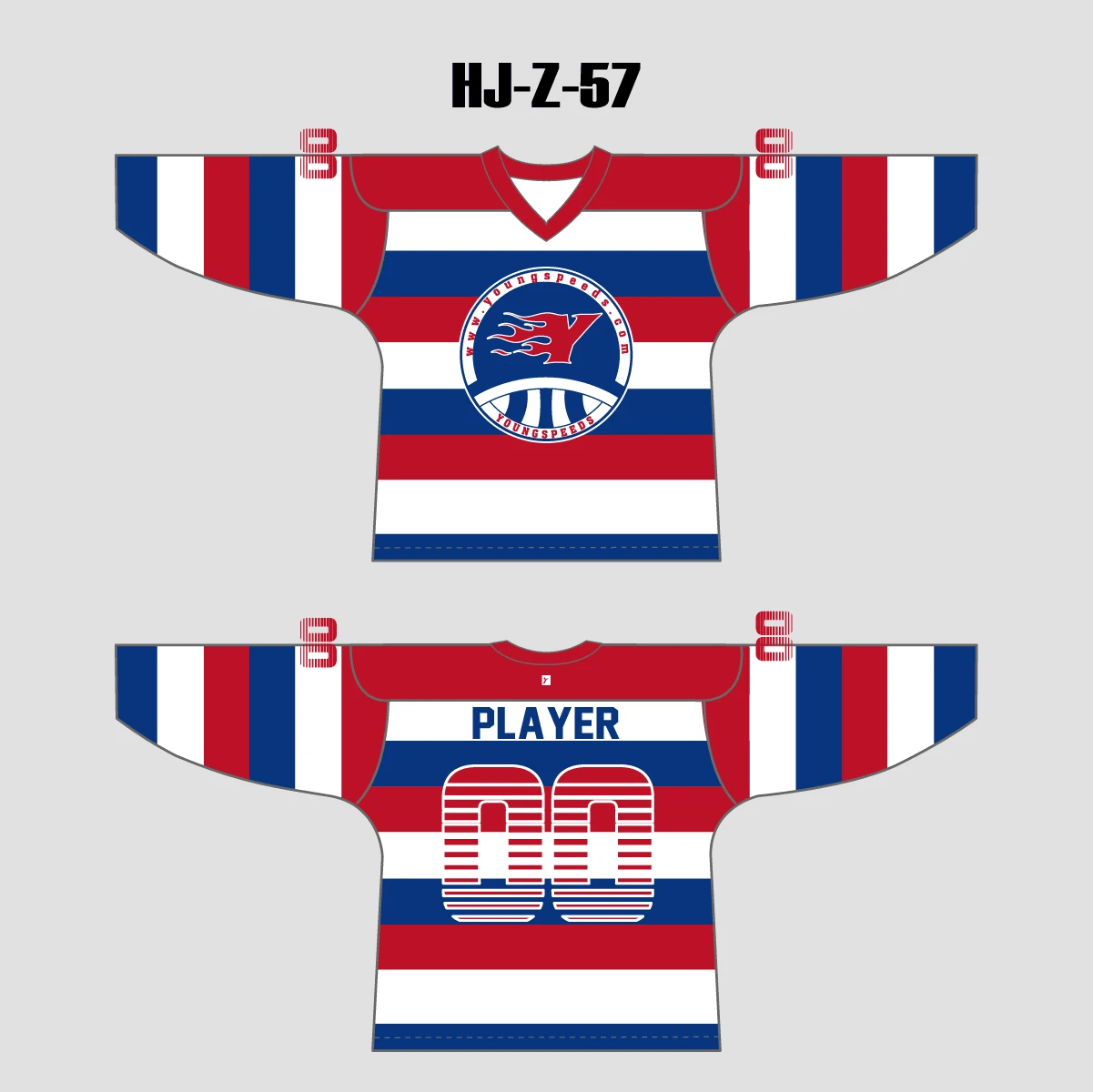 HJZ57 Red Blue And White Stripe Sublimated Custom Hockey Jerseys 3 HJZ57 Red Blue And White Stripe Sublimated Custom Hockey Jerseys - Image 3