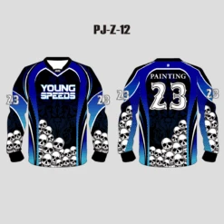 PJZ12 Heap Human Skulls Black Blue Sublimated Custom Paintball Jerseys -YoungSpeeds Shop PJ Z 12