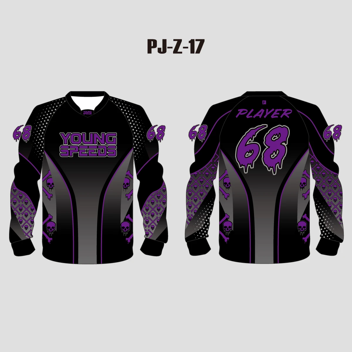 PJZ17 Skull & Bone Black Purple Grey Custom Paintball Jerseys 3 PJZ17 Skull & Bone Black Purple Grey Custom Paintball Jerseys - Image 3
