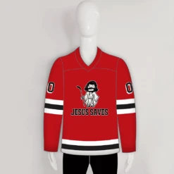 HJQ3 Jesus Saves Custom Sublimated Funny Hockey Jerseys