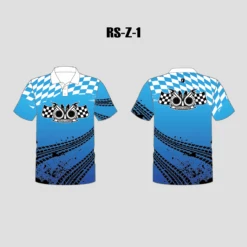 RSZ1 Blue White Tire Tracks Custom Polo Pit Crew Racing Team Shirts