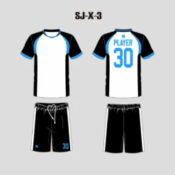 X3 White Black Blue Custom College And High School Soccer Uniforms