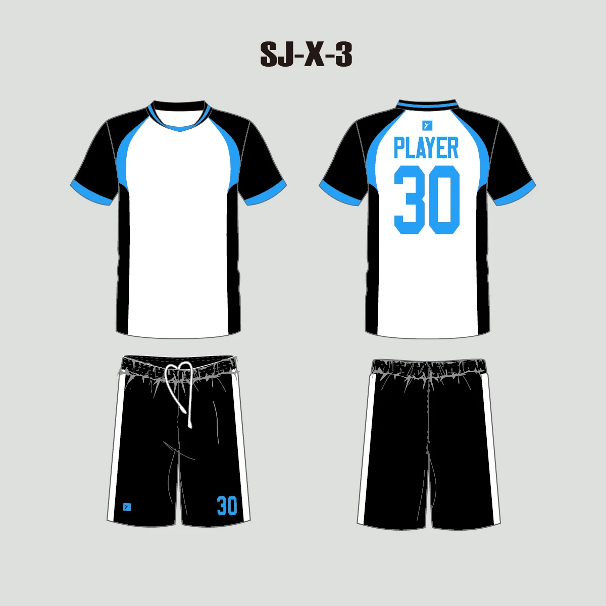 X3 White Black Blue Custom College And High School Soccer Uniforms 1 X3 White Black Blue Custom College And High School Soccer Uniforms