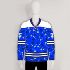 HJX2 Geometric Shapes Pattern Royal Blue Custom Hockey Jerseys With Laces