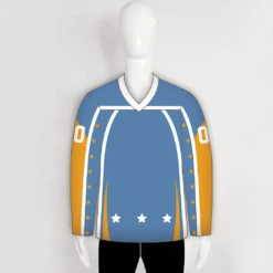 YS32 Light Blue/Gold/White Sublimated Custom Ice Hockey Jerseys