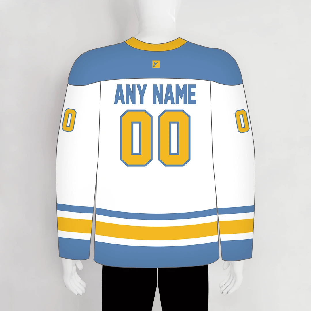 YS64 White/Blue/Gold Custom Ice Roller Hockey Jerseys Design 2 YS64 White/Blue/Gold Custom Ice Roller Hockey Jerseys Design - Image 2