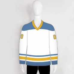 YS64 White/Blue/Gold Custom Ice Roller Hockey Jerseys Design