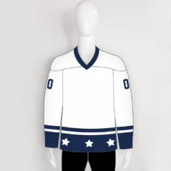 YS65 White/Navy Sublimated Hockey Jerseys Custom Design