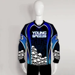 PJZ12 Heap Human Skulls Black Blue Sublimated Custom Paintball Jerseys