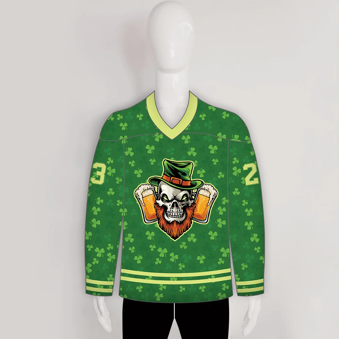 HJZ254 Skull Beer Clover Sublimated Custom Made Hockey Jerseys 1 HJZ254 Skull Beer Clover Sublimated Custom Made Hockey Jerseys