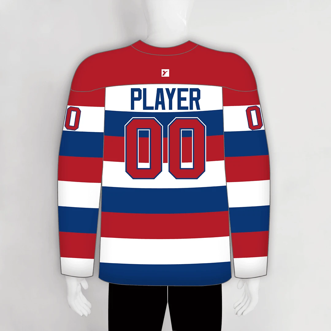 HJZ57 Red Blue And White Stripe Sublimated Custom Hockey Jerseys 2 HJZ57 Red Blue And White Stripe Sublimated Custom Hockey Jerseys - Image 2