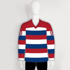 HJZ57 Red Blue And White Stripe Sublimated Custom Hockey Jerseys