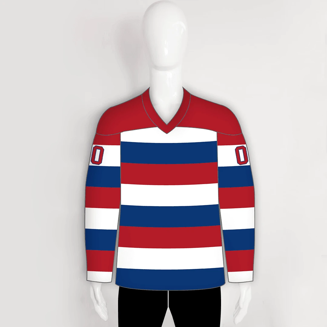 HJZ57 Red Blue And White Stripe Sublimated Custom Hockey Jerseys 1 HJZ57 Red Blue And White Stripe Sublimated Custom Hockey Jerseys