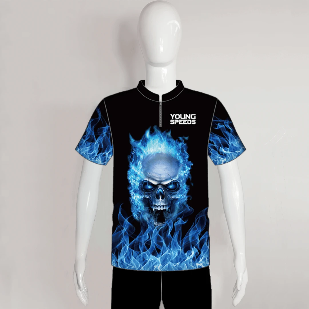 DSX2 Blue Fire Burning Skull Sublimated Custom Dart Shirts 1 DSX2 Blue Fire Burning Skull Sublimated Custom Dart Shirts