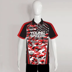 BJZ3 Red Grey Camo And American Flag Custom Bowling Jersey Design