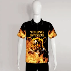 BJZ4 Flame Skull & Bowling Pins Sublimated Custom Bowling Jerseys